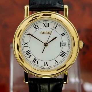 Authentic Gucci 5200m Date White Dial Gold Plated Quartz Mens Wrist Watch