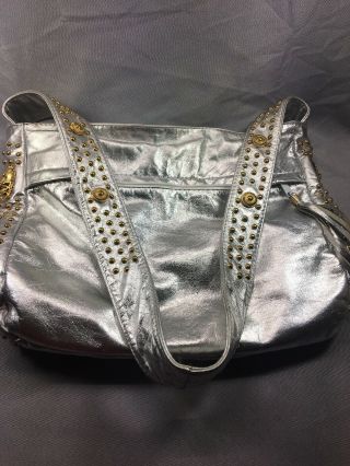 Leather Silver & Gold Studded Lion Shoulder Bag Purse Vintage 90’s