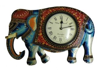 Vintage Wall Clock Wooden Elephant Hand Painted Home Kitchen Decorative Watch