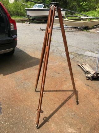 Vtg Antique Wood & Brass Large Dw Company Stand Tripod Transit