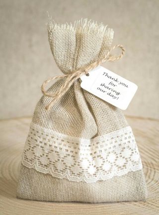 Wedding Favour Bags Hessian & Lace Hand Made Shabby Chic Vintage Personalised