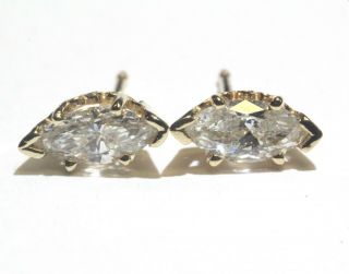 14k Yellow Gold.  70ct Si2 H Marquise Diamond Stud Earrings Estate Vintage