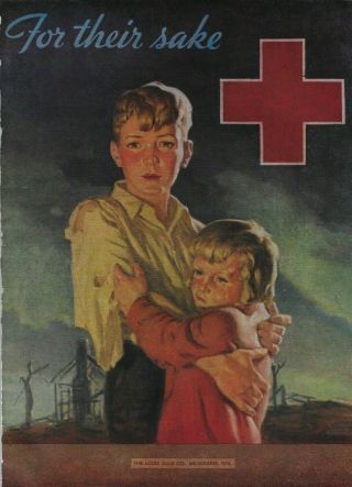 1943 Red Cross Children Ww Ii Poster 2 Sided Motor Vintage Print Ad