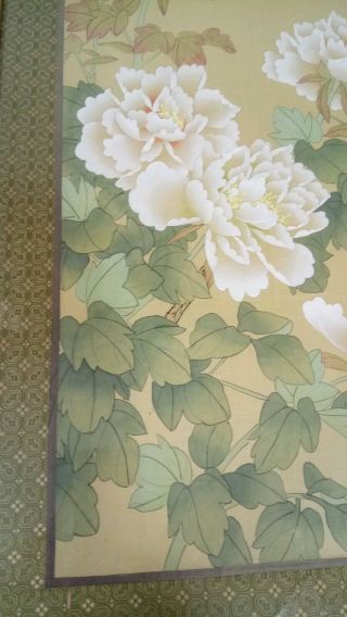 Large Chinese Painting On Silk Flowers Vintage signed 3