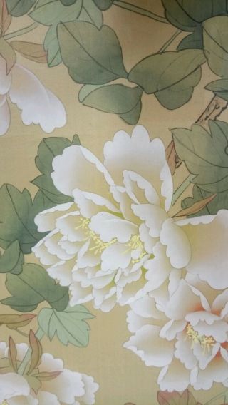 Large Chinese Painting On Silk Flowers Vintage signed 6
