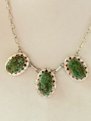 Vintage Signed Sterling Silver & Green Turquoise