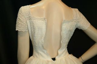 XS Vtg 1950s Prom Gown Cream Embroidered Sheer Organza Satin 50s Wedding Dress 4