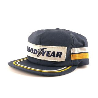 Vintage 70s Goodyear Blue Yellow White Stripe Snapback Trucker Hat Made In Usa