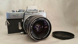 Minolta Mc W Rokkor - Hh 1:1.  8 F 35mm Lens With Minolta Sr T Vintage Camera