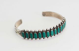 Vintage Native American Sterling Silver Green Turquoise Cuff Bracelet