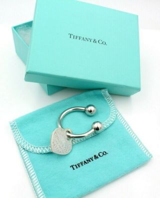 Tiffany & Co.  Sterling Silver Heart Tag Key Chain Ring W/ Box & Bag 5440 - 9