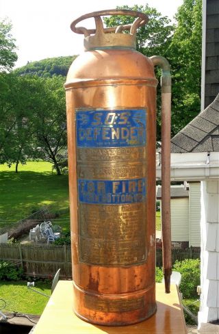 Vintage Sos Defender Philadelphia Schwartz Bros Copper Fire Extinguisher - Empty