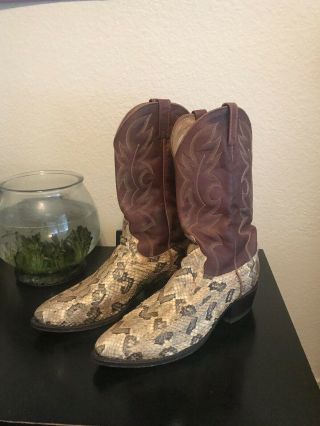 Exotic Rare Vintage Dan Post Canebrake Rattlesnake Western Cowboy Boots 12d