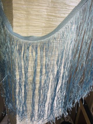Vintage 100 Silk Fringe Fabric Trim With Long Tassels Retro Light Sky Blue
