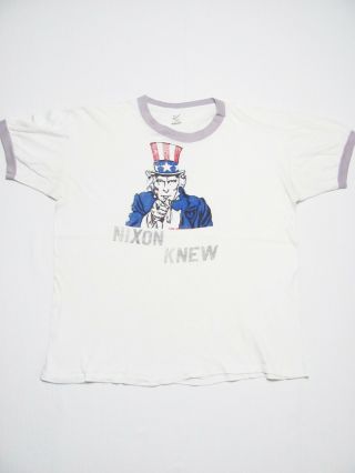 Vintage 70s Richard Nixon Knew Watergate Scandal Uncle Sam Political T - Shirt L