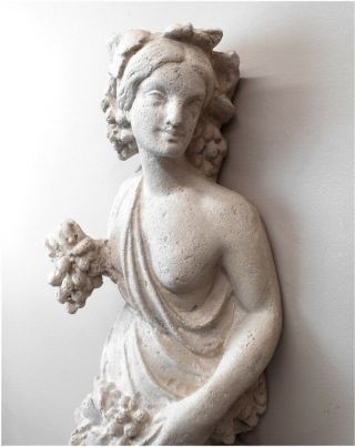 Roman Or Greek Goddess Wall Mounted Sculpture Statue Art W Grapes Angel Cherub