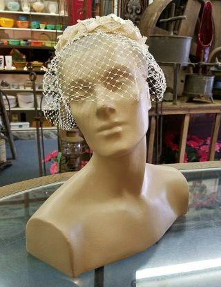 Vintage Hard Plaster Mannequin Lady Bust Head Store Counter Top Display Softhair