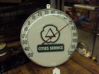 Vintage Advertising Cities Service 12 " Round Metal/glass Thermometer 638 - Z