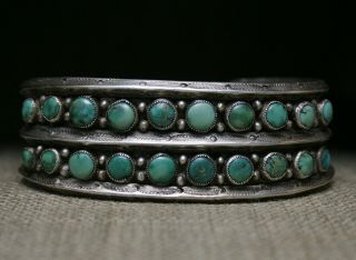 Vintage Native American Zuni Turquoise Sterling Silver Cuff Bracelet Large Size