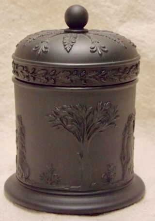 Vintage Wedgwood Jasperware Black Basalt Tobacco Cigarette Jar 2