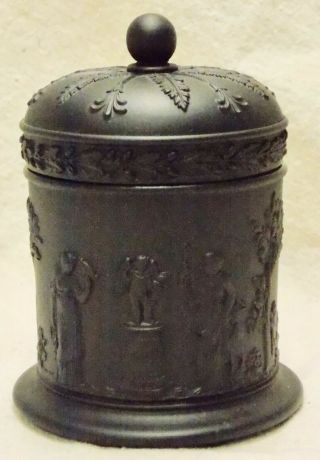 Vintage Wedgwood Jasperware Black Basalt Tobacco Cigarette Jar 3