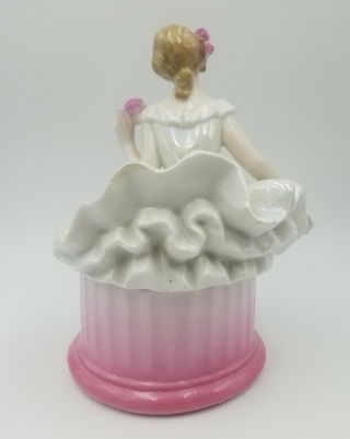 Vintage 1920s German Porcelain Lady Powder Dresser Jar in Lustreware Dress 5