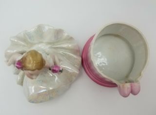 Vintage 1920s German Porcelain Lady Powder Dresser Jar in Lustreware Dress 6