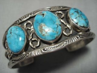 Museum Quality Vintage Navajo Domed Bisbee Turquoise Sterling Silver Bracelet