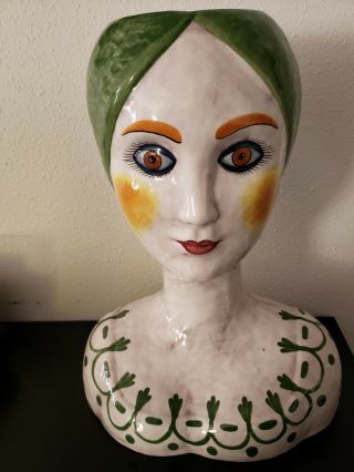 Vintage Mid - Century Large Horchow Italian Ceramic Women Bust Head Vase Planter