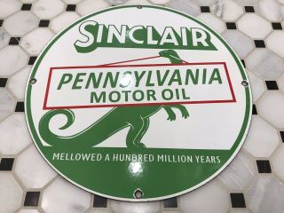 Vintage Sinclair Pennsylvania Motor Oil Porcelain Sign Gas Station Pump Plate
