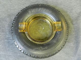 Vintage Firestone Rubber Tire Advertising Ashtray W/ Amber Glass Made In Usa