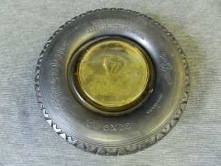 Vintage Firestone Rubber Tire Advertising Ashtray w/ Amber Glass Made in USA 2