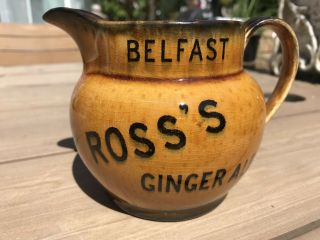 Rare Antique Vintage Ross’s Belfast,  Ginger Ale,  Soda Water Glazed Pottery Jug