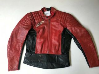 Dainese Mens Vintage Leather Motorbike Jacket Red/black Label 52 (mc1003)