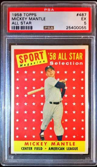 1958 Topps Mickey Mantle All Star 487 Psa 5 Ex - Vintage Yankees