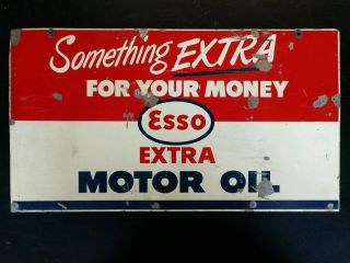 Vintage Esso Extra Motor Oil Double Sided Metal Oil Rack ? Sign 10 " X18 "