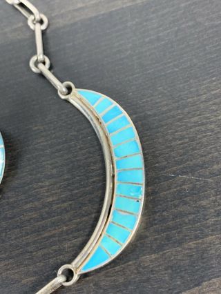 Vintage SIGNED Ed Lupe Zuni Turquoise Inlay Set Necklace & Earrings,  AKA Eddie 12