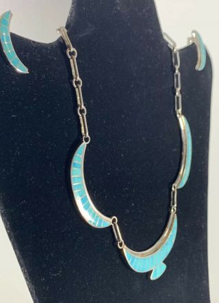 Vintage SIGNED Ed Lupe Zuni Turquoise Inlay Set Necklace & Earrings,  AKA Eddie 5