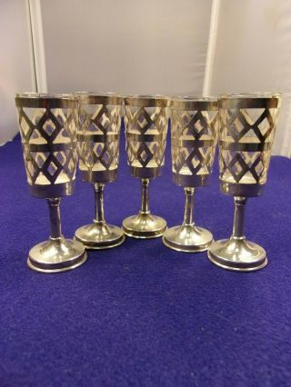 Rare Set Of 5 Vtg Mexican Sterling Silver & Crystal " Goblets " - Groovy 1960 