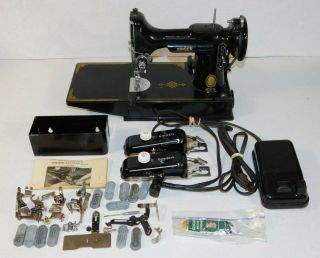 Vintage 1953 Singer 221 Featherweight Portable Sewing Machine With Accessories