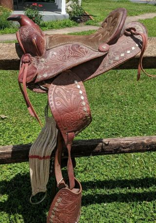 Vintage Ralide Saddle Western Equestrian Tooled Leather 3780494 3712024