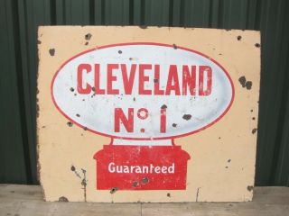 Old Vintage Garage Enamel Sign Car Oil Globe Tin Can Cleveland Petrol Gas Pump