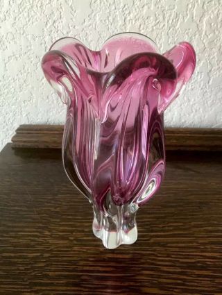 “vintage Murano Art Glass Cranberry Vase “ 10 "