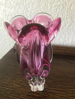 “Vintage Murano Art Glass Cranberry Vase “ 10 