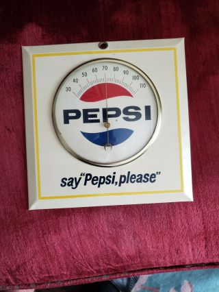 Vintage Metal Pepsi Cola Thermometer - " Say Pepsi Please "