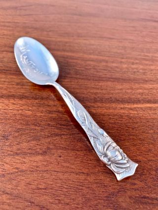 Shiebler Sterling Silver Souvenir Spoon Manitou,  Colorado: Water Lily Flora 1890