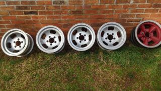 Aluminum Slot Vintage Wheels Unilug Chevy Ford Mopar 14 X 7 Matching Set Mag