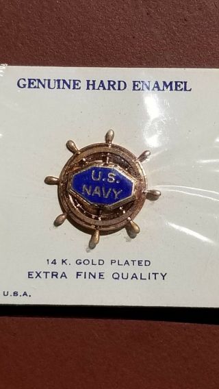 Wwii Us Navy 14k Gold Plated " Enamel Us Navy Pin Usa Sweetheart Vtg Nos