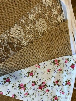 FABRIC FLORAL,  CREAM LACE HESSIAN HANDMADE VINTAGE BUNTING.  WEDDINGS,  COUNTRY 2