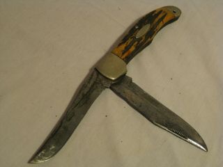 Vintage Western States Boulder Colorado Folding Hunter Stag Pocket Double Knife